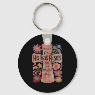 He Has Risen Christian Easter Boho Floral Key Ring