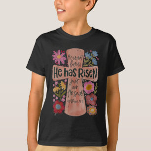 He Has Risen Christian Easter Boho Floral T-Shirt