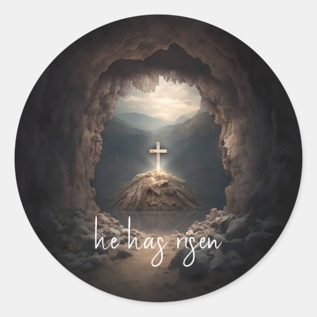 he has risen classic round sticker (Front)