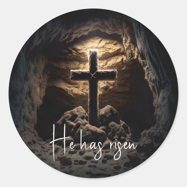 He has risen classic round sticker (Front)