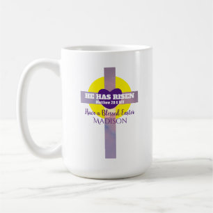 He Has Risen Cross Bible Verse Easter Custom Name Coffee Mug