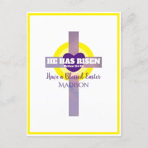 He Has Risen Cross Bible Verse Easter Custom Name Postcard