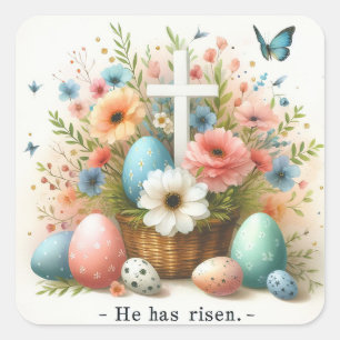 He has risen Cross Square Sticker
