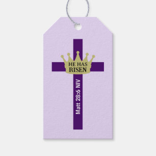 He Has Risen Easter Day Crown and Cross Purple Gift Tags