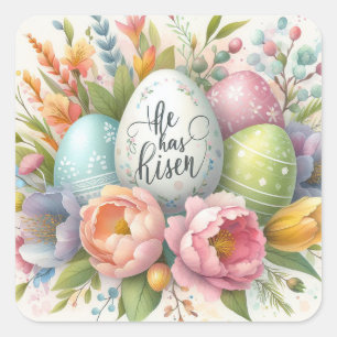 He Has Risen Easter Egg Square Sticker
