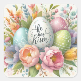 He Has Risen Easter Egg Square Sticker