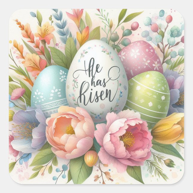 He Has Risen Easter Egg Square Sticker (Front)