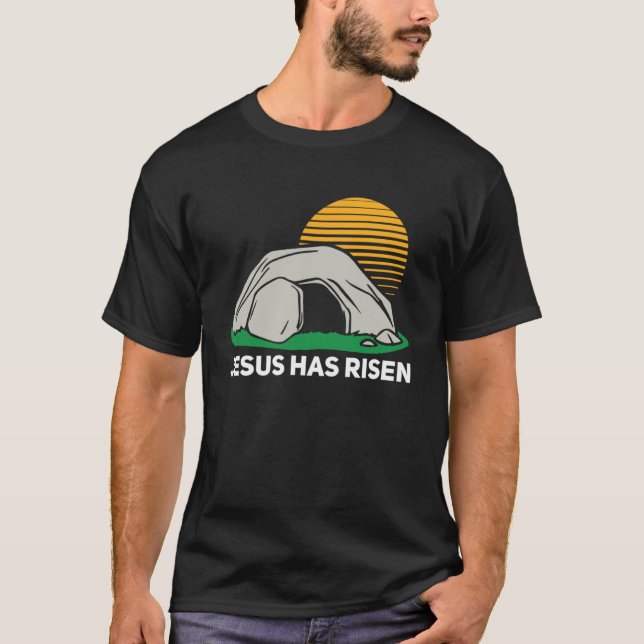 He Has Risen Easter Sunday Cave Jesus Christian Fa T-Shirt (Front)
