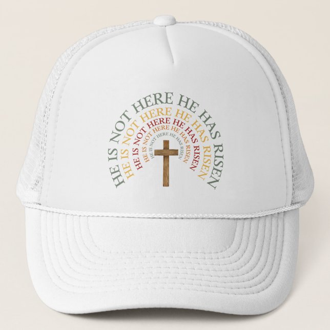 He Has Risen flower circle frame Women Easter Trucker Hat (Front)
