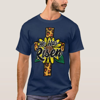 He Has Risen Leopard Cross Religious Easter Christ T-Shirt