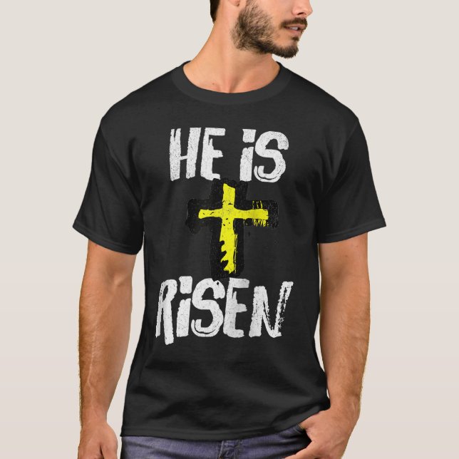 He has Risen Men Women Christian Happy Easter Fait T-Shirt (Front)