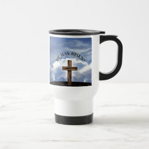 He Has Risen Rugged Cross Sky Travel Mug