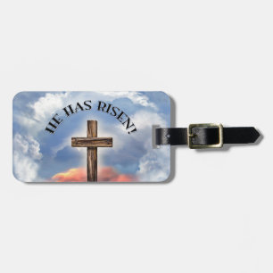 He Has Risen Rugged Cross With Clouds Luggage Tag
