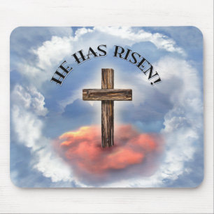 He Has Risen Rugged Cross With Clouds Mouse Mat