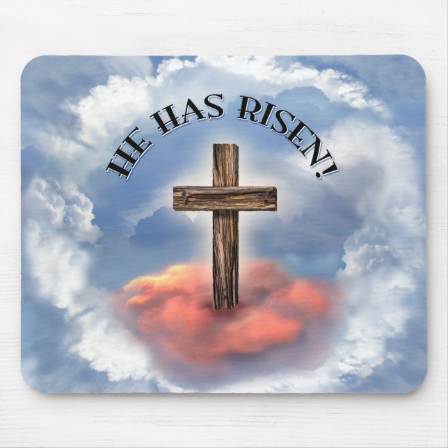 He Has Risen Rugged Cross With Clouds Mouse Mat (Front)