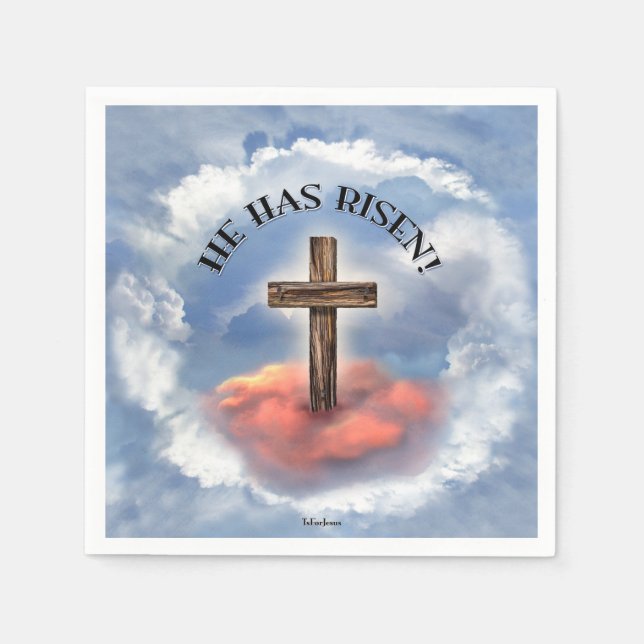 He Has Risen Rugged Cross With Clouds Napkin (Front)