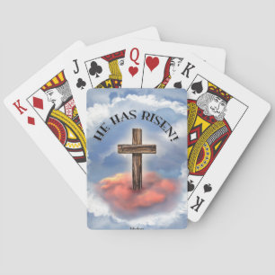He Has Risen Rugged Cross With Clouds Playing Cards