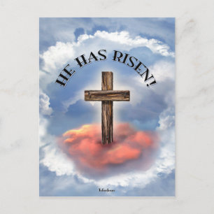 He Has Risen Rugged Cross With Clouds Postcard