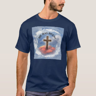 He Has Risen Rugged Cross With Clouds T-Shirt