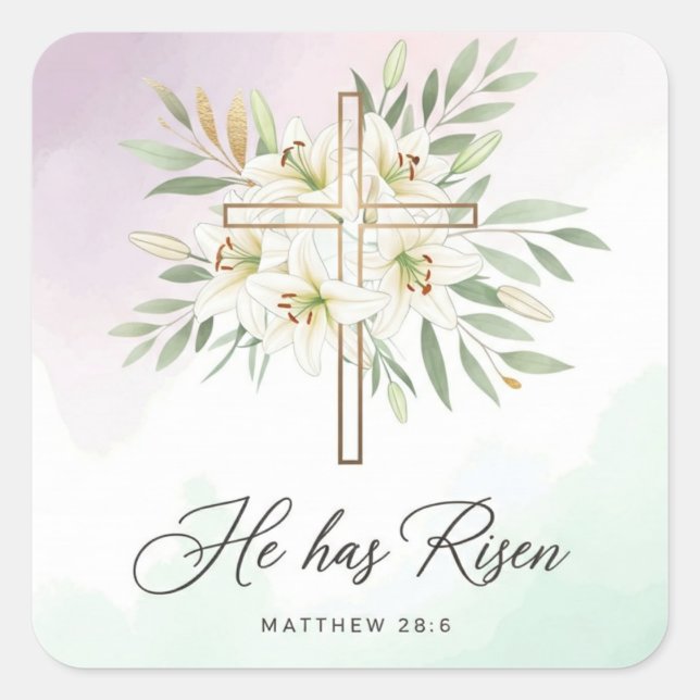“He Has Risen” Square Easter Sticker (Front)