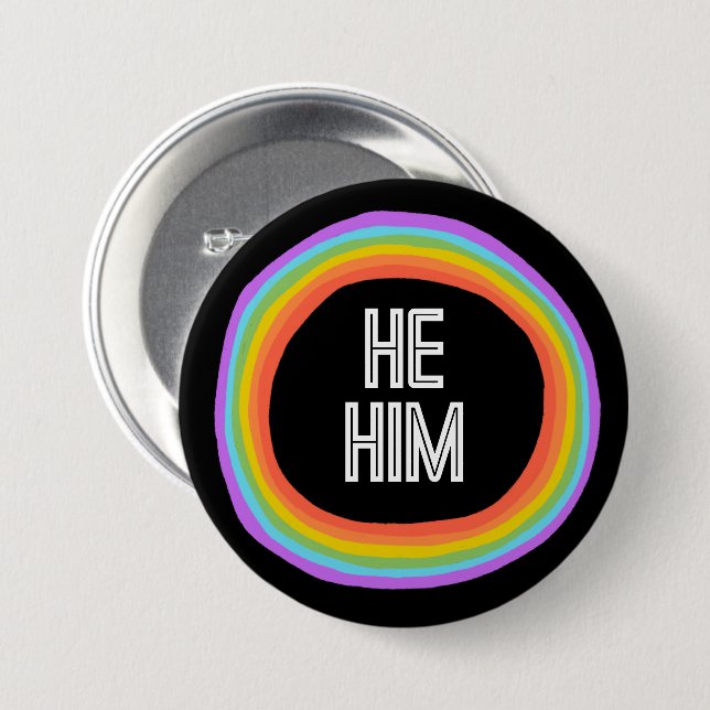 HE HIM Colourful Gender Rainbow Circle Pronouns 7.5 Cm Round Badge (Front & Back)