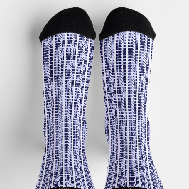 He Him Gender Pronouns in Blue Repeat Socks (Top)