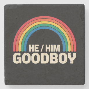 He Him Good Boy Rainbow LGBTQ Gay Pride Ally Stone Coaster
