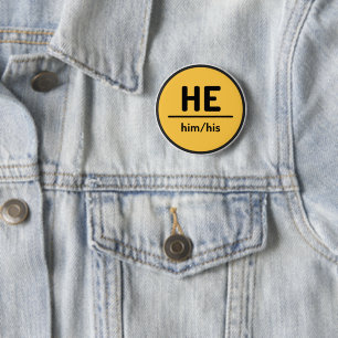 He Him His Pronoun Button - Yellow