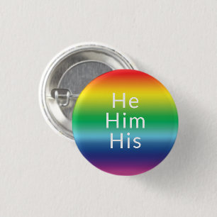 He, Him, His, Pronouns Lgbtq Lgbt Pride Rainbow 3 Cm Round Badge