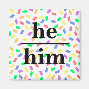 He him pastel rainbow sprinkles pronoun magnet