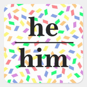He him pastel rainbow sprinkles pronoun square sticker