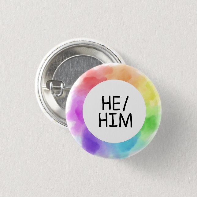 he / him pronoun button badge pin handwritten (Front & Back)
