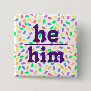 He Him Pronoun   Pastel Sprinkles   Purple Button