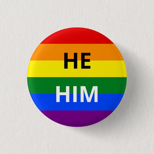 He/Him Pronoun Rainbow Badge (Front)