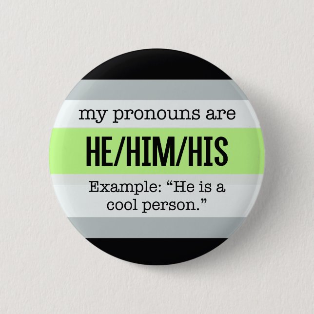 He/Him Pronouns – Agender Flag 6 Cm Round Badge (Front)
