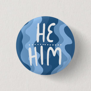 HE/HIM Pronouns Colourful Handlettered Blue 3 Cm Round Badge