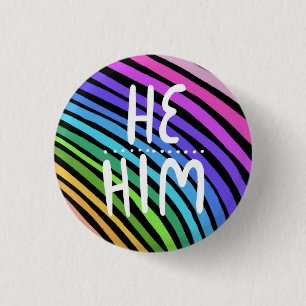 HE/HIM Pronouns Colourful Handlettered Rainbow 3 Cm Round Badge