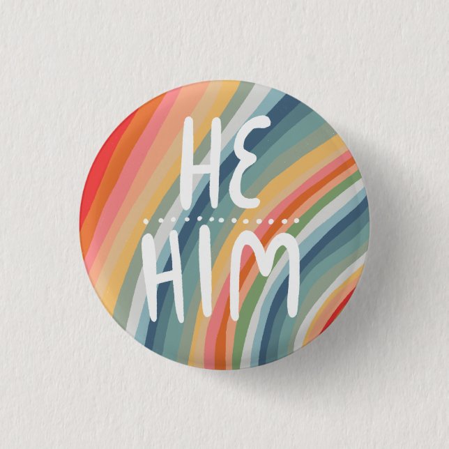 HE/HIM Pronouns Colourful Handlettered Rainbow 3 Cm Round Badge (Front)