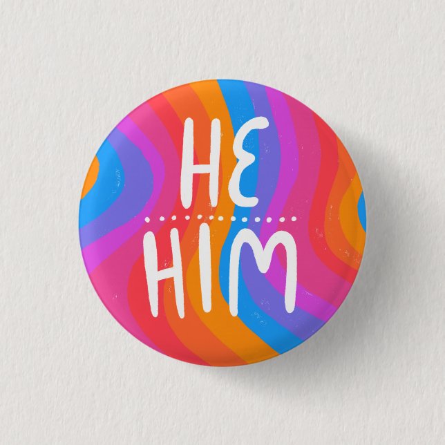 HE/HIM Pronouns Colourful Handlettering Stripes 3 Cm Round Badge (Front)