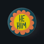 HE / HIM Pronouns Flower Pride Handlettered  3 Cm Round Badge<br><div class="desc">Decorate your outfit with this cool art button. Makes a great  gift! You can customise it and add text too. Check my shop for lots more colours and patterns! Let me know if you'd like something custom too.</div>