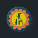 HE / HIM Pronouns Flower Pride Handlettered  3 Cm Round Badge<br><div class="desc">Decorate your outfit with this cool art button. Makes a great  gift! You can customise it and add text too. Check my shop for lots more colours and patterns! Let me know if you'd like something custom too.</div>