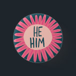 HE / HIM Pronouns Flower Pride Handlettered  3 Cm Round Badge<br><div class="desc">Decorate your outfit with this cool art button. Makes a great  gift! You can customise it and add text too. Check my shop for lots more colours and patterns! Let me know if you'd like something custom too.</div>