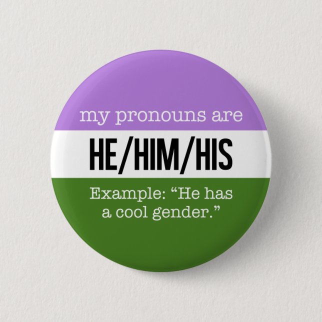 He/Him Pronouns – Genderqueer Flag 6 Cm Round Badge (Front)