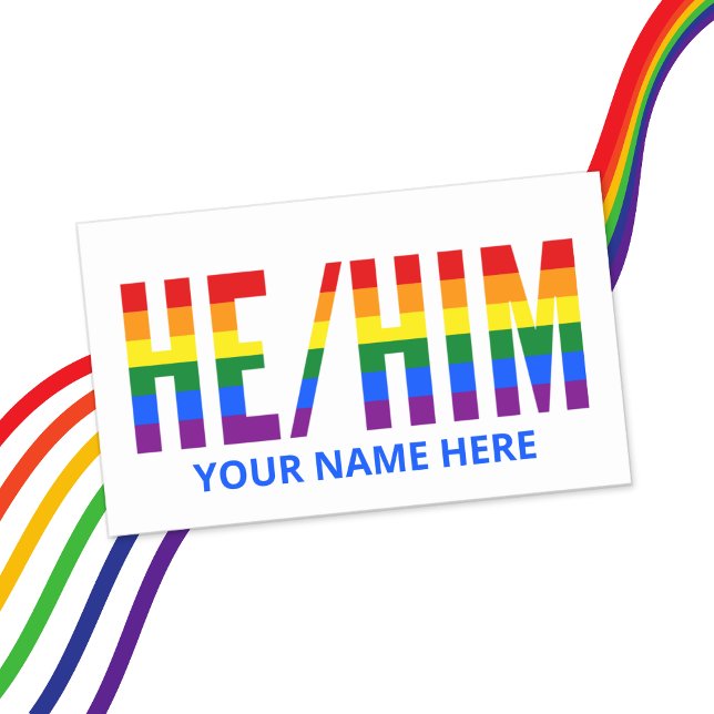 He Him Pronouns in LGBTQ Rainbow Pride Stripes Rectangular Sticker (Creator Uploaded)