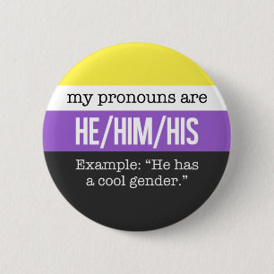He/Him Pronouns – Nonbinary Flag 6 Cm Round Badge