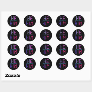 HE / HIM Pronouns Purple Handlettering Set of   Classic Round Sticker