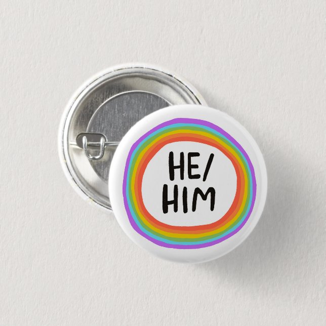 HE/HIM Pronouns Rainbow Circle 3 Cm Round Badge (Front & Back)