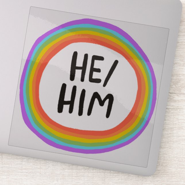 HE/HIM Pronouns Rainbow Circle  Handlettering (Detail)