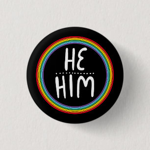 HE/HIM Pronouns Rainbow Handlettered Minimal 3 Cm Round Badge