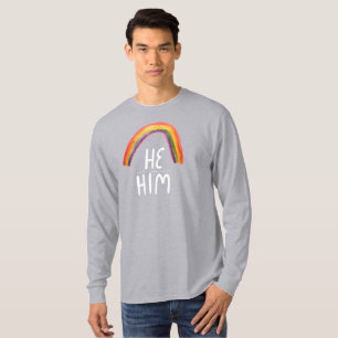 HE/HIM Pronouns Rainbow Handlettering T-Shirt